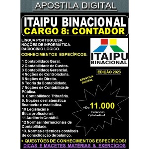 Apostila ITAIPU - Cargo 8 - CONTADOR - Teoria + 11.000 Exercícios - Concurso 2023