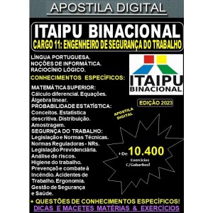 Apostila ITAIPU - Cargo 11 - ENGENHEIRO de SEGURANÇA do TRABALHO - Teoria + 10.400 Exercícios - Concurso 2023