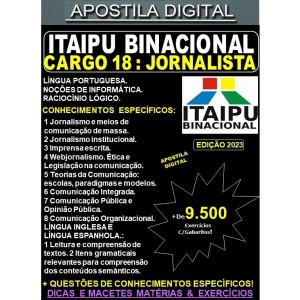 Apostila ITAIPU - Cargo 18 - JORNALISTA - Teoria + 9.500 Exercícios - Concurso 2023
