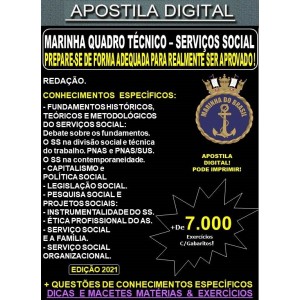 Apostila QUADRO TÉCNICO da MARINHA - SERVIÇO SOCIAL - Teoria + 7.000 Exercícios - Concurso 2021
