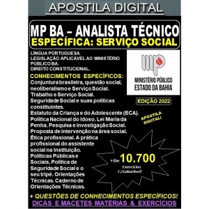 Apostila MP BA - ANALISTA TÉCNICO - SERVIÇO SOCIAL - Teoria + 10.700 Exercícios - Concurso 2022