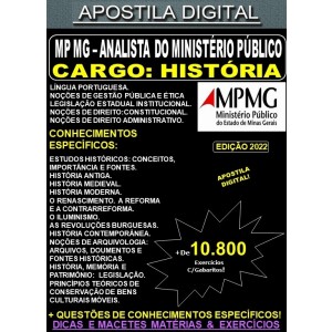 Apostila MP MG - ANALISTA do MINISTÉRIO PÚBLICO - HISTÓRIA - Teoria + 10.800 Exercícios - Concurso 2022