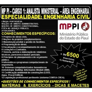 Apostila MP PI - Cargo 1: Analista Ministerial - Área ENGENHARIA - Especialidade: ENGENHARIA CIVIL- Teoria + 6.500 Exercícios - Concurso 2018