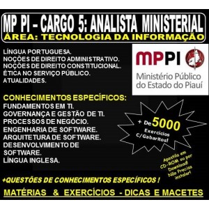 Apostila MP PI - Cargo 5: Analista Ministerial - Área TECNOLOGIA da INFORMAÇÃO - Teoria + 5.000 Exercícios - Concurso 2018