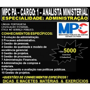 Apostila MPC PA - CARGO: 1 - Analista Ministerial - Especialidade: ADMINISTRAÇÃO - Teoria + 5.000 Exercícios - Concurso 2019
