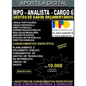 Apostila MPO - APO - CARGO 6 - GESTÃO de DADOS ORÇAMENTÁRIOS - Teoria + 10.000 Exercícios - Concurso 2024