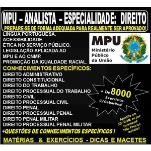 Apostila MPU - ANALISTA do MPU - Especialidade: DIREITO - Teoria + 8.000 Exercícios - Concurso 2018