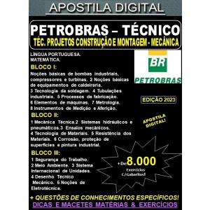 Apostila PETROBRAS - Técnico de PROJETOS CONSTRUÇÕES e MONTAGEM - MECÂNICA - Teoria + 8.000 Exercícios - Concurso 2023-24