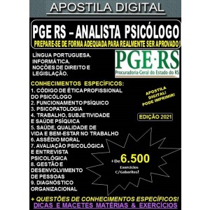 Apostila PGE RS - ANALISTA PSICÓLOGO - Teoria +  6.500 Exercícios - Concurso 2021