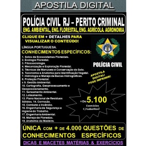 Apostila PC RJ - Perito Criminal ENGª AMBIENTAL - ENGª FLORESTAL - ENGª AGRÍCOLA - AGRONOMIA  - Teoria + 5.100 Exercícios - Concurso 2021 - APOSTILA PREPARATÓRIA