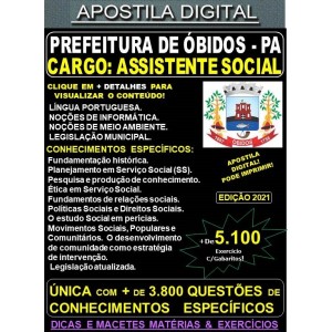 Apostila Prefeitura de ÓBIDOS - ASSISTENTE SOCIAL -  Teoria + 5.100 Exercícios - Concurso 2021