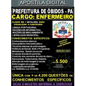 Apostila Prefeitura de ÓBIDOS - ENFERMEIRO -  Teoria + 5.500 Exercícios - Concurso 2021