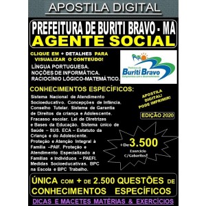Apostila Prefeitura de BURITI BRAVO MA - AGENTE SOCIAL - Teoria + 3.500 Exercícios - Concurso 2020
