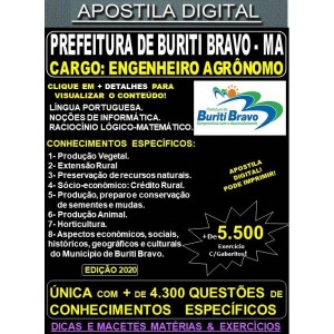 Apostila Prefeitura de BURITI BRAVO MA - ENGENHEIRO AGRÔNOMO  - Teoria + 5.500 Exercícios - Concurso 2020