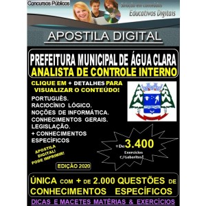Apostila Prefeitura Municipal de Agua Clara MS - ANALISTA de CONTROLE INTERNO - Teoria + 3.400 Exercícios - Concurso 2020