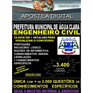 Apostila Prefeitura Municipal de Agua Clara MS - ENGENHEIRO CIVIL - Teoria + 3.400 Exercícios - Concurso 2020