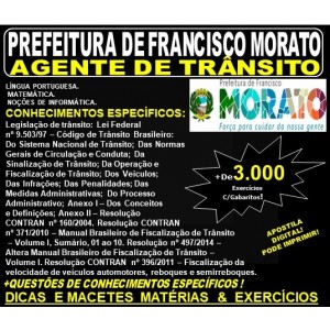 Apostila PREFEITURA de FRANCISCO MORATO SP - AGENTE de TRÂNSITO - Teoria + 3.000 Exercícios - Concurso 2019