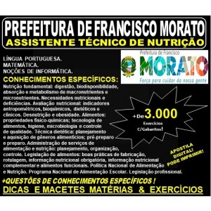 Apostila PREFEITURA de FRANCISCO MORATO SP - ASSISTENTE TÉCNICO DE NUTRIÇÃO - Teoria + 3.000 Exercícios - Concurso 2019