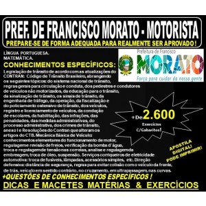 Apostila PREFEITURA de FRANCISCO MORATO SP - MOTORISTA - Teoria + 2.600 Exercícios - Concurso 2019