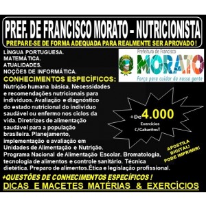 Apostila PREFEITURA de FRANCISCO MORATO SP - NUTRICIONISTA  - Teoria + 4.000 Exercícios - Concurso 2019