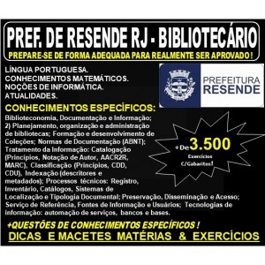Apostila Prefeitura de Resende RJ - BIBLIOTECÁRIO  - Teoria + 3.500 Exercícios - Concurso 2019