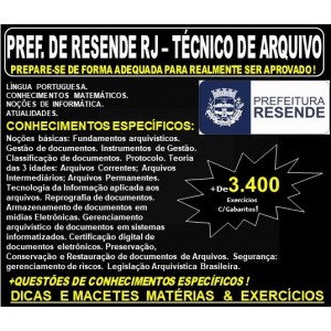 Apostila Prefeitura de Resende RJ - TÉCNICO DE ARQUIVO - Teoria + 3.400 Exercícios - Concurso 2019