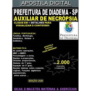  Apostila Prefeitura Municipal de DIADEMA SP - AUXILIAR DE NECRÓPSIA - Teoria + 2.000