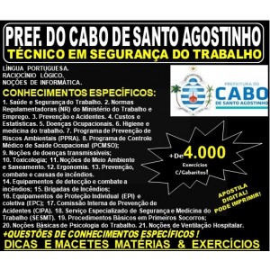Apostila Prefeitura do Cabo de Santo Agostinho - TÉCNICO em SEGURANÇA do TRABALHO - Teoria + 4.000 Exercícios - Concurso 2019
