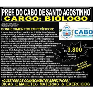 Apostila Prefeitura do Cabo de Santo Agostinho - BIÓLOGO - Teoria + 3.800 Exercícios - Concurso 2019