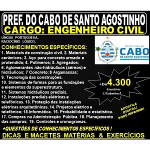 Apostila Prefeitura do Cabo de Santo Agostinho - ENGENHEIRO CIVIL - Teoria + 4.300 Exercícios - Concurso 2019