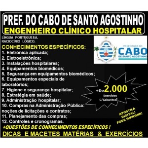 Apostila Prefeitura do Cabo de Santo Agostinho - ENGENHEIRO CLÍNICO HOSPITALAR - Teoria + 2.000 Exercícios - Concurso 2019