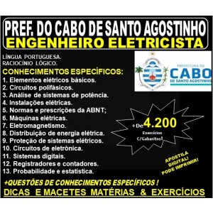 Apostila Prefeitura do Cabo de Santo Agostinho - ENGENHEIRO ELETRICISTA - Teoria + 4.200 Exercícios - Concurso 2019