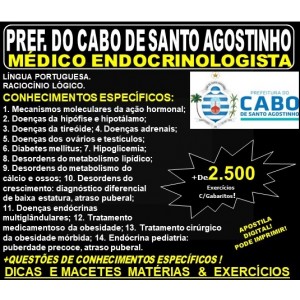 Apostila Prefeitura do Cabo de Santo Agostinho - ENDOCRINOLOGISTA - Teoria + 2.500 Exercícios - Concurso 2019