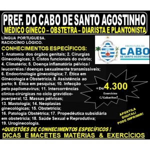 Apostila Prefeitura do Cabo de Santo Agostinho - MÉDICO GINECO - OBSTETRA - DIARISTA e PLANTONISTA - Teoria + 4.300 Exercícios - Concurso 2019