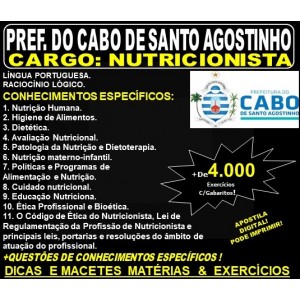 Apostila Prefeitura do Cabo de Santo Agostinho - NUTRICIONISTA - Teoria + 4.000 Exercícios - Concurso 2019