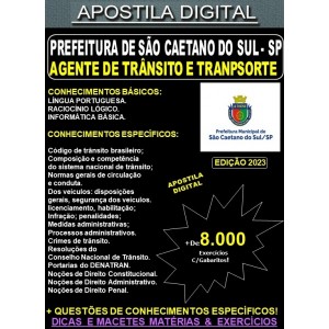 Apostila Pref São Caetano do Sul - AGENTE de TRÂNSITO e TRANSPORTE - Teoria + 8.000 Exercícios - Concurso 2023