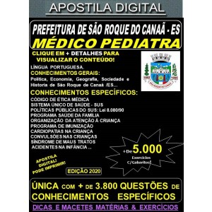 Apostila Prefeitura de São Roque do Canaã ES - MÉDICO PEDIATRA - Teoria + 5.000 Exercícios - Concurso 2020