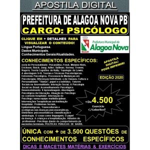 Apostila Prefeitura de ALAGOA NOVA PB - PSICÓLOGO - Teoria + 4.500 Exercícios - Concurso 2020