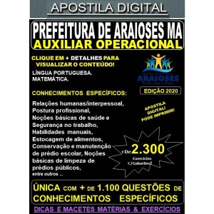 Apostila Prefeitura de Araioses MA - AUXILIAR OPERACIONAL  - Teoria +2.300 Exercícios - Concurso 2020