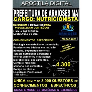 Apostila Prefeitura de Araioses MA - NUTRICIONISTA - Teoria +4.300 Exercícios - Concurso 2020