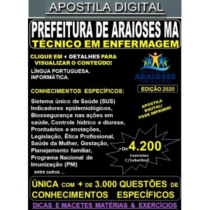 Apostila Prefeitura de Araioses MA - TÉCNICO EM ENFERMAGEM  - Teoria +4.200 Exercícios - Concurso 2020