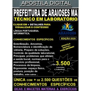 Apostila Prefeitura de Araioses MA - TÉCNICO EM LABORATÓRIO  - Teoria +3.500 Exercícios - Concurso 2020