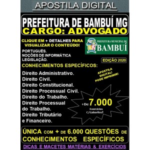 Apostila Prefeitura Municipal de Bambuí MG - ADVOGADO - Teoria + 7.000 Exercícios - Concurso 2020