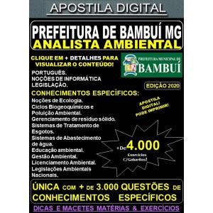 Apostila Prefeitura Municipal de Bambuí MG - ANALISTA AMBIENTAL - Teoria + 4.000 Exercícios - Concurso 2020