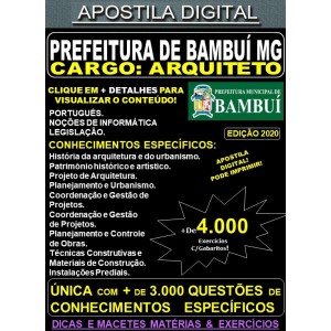 Apostila Prefeitura Municipal de Bambuí MG - ARQUITETO - Teoria + 4.000 Exercícios - Concurso 2020