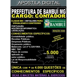 Apostila Prefeitura Municipal de Bambuí MG - CONTADOR - Teoria + 5.000 Exercícios - Concurso 2020