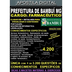 Apostila Prefeitura Municipal de Bambuí MG - FARMACÊUTICO - Teoria + 4.200 Exercícios - Concurso 2020