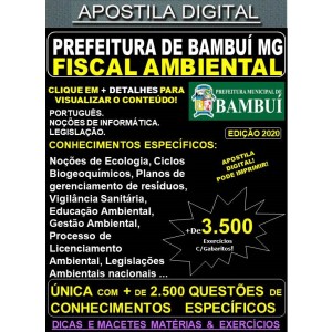 Apostila Prefeitura Municipal de Bambuí MG - FISCAL AMBIENTAL - Teoria + 3.500 Exercícios - Concurso 2020