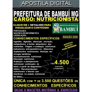 Apostila Prefeitura Municipal de Bambuí MG - NUTRICIONISTA - Teoria + 4.500 Exercícios - Concurso 2020
