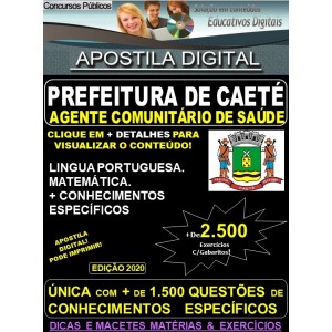 Apostila Prefeitura Municipal de Caeté MG  - AGENTE COMUNITÁRIO de SAÚDE - Teoria + 2.500 Exercícios - Concurso 2020